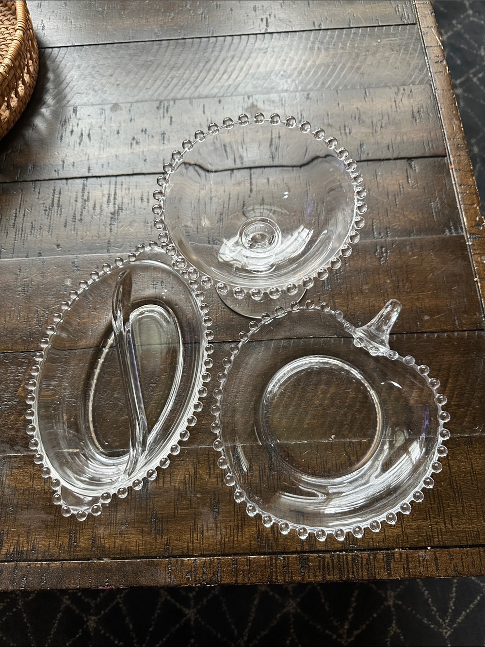 Imperial vintage Glass Beaded Edge Serving Set Elegant Dining candlewick pattern